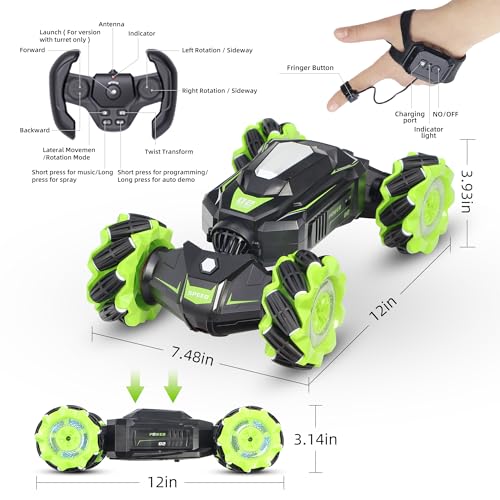 RC Car Remote Control Stunt Truck with Soft Bullets Water Bomb Spray Music LED (Green) U69326