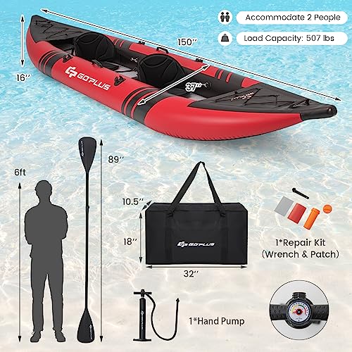 2-person Inflatable Kayak with Aluminium Oars, EVA Padded Seat, Hand Pump, Carry Bag V4944
