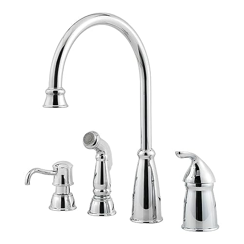 Stainless Steel Single Handle High Arc Kitchen Sink Faucet with Side Sprayer and Soap Dispenser D623