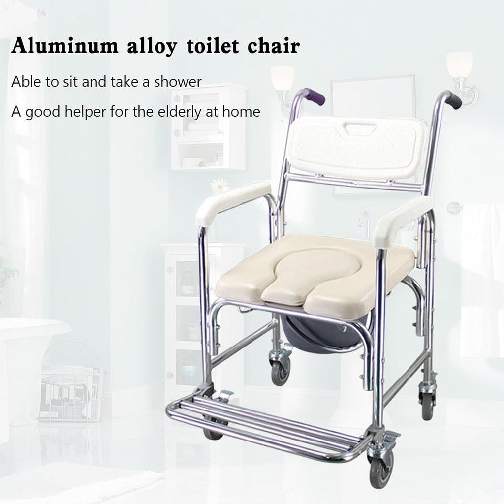 Multifunction Wheeled Mobile Toilet Commode Shower Chair Wheelchair with Wheels L946