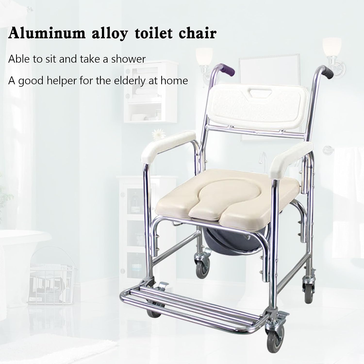 Multifunction Wheeled Mobile Toilet Commode Shower Chair Wheelchair with Wheels L946