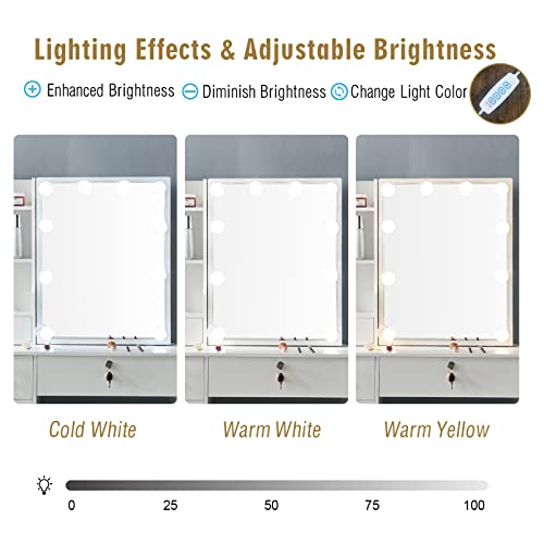 White 5 Drawer Vanity Desk with LED Lights and Mirror A643