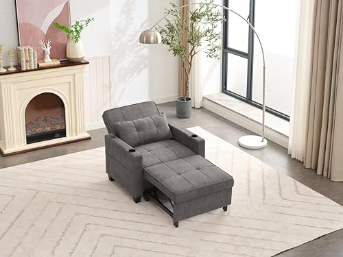 Blue Convertible Sofa Bed Chair with Cup Holder, USB Port, Adjustable Backrest O40050