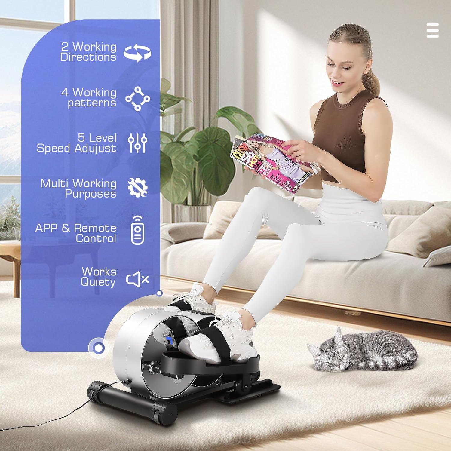Under Desk Elliptical, Electric Seated Foot Pedal Exerciser with LCD Display Monitor, Remote Control P34606