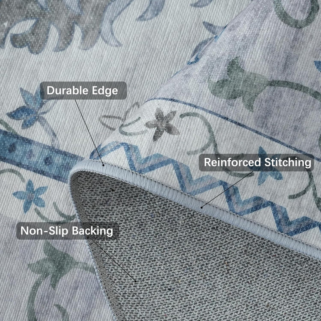 8x10 Grey Flower Printed Non-Slip Area Rug F815213