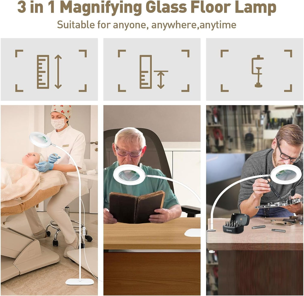 3 in1 Flexible Gooseneck Magnifying Floor Lamp with Light and Stand B778