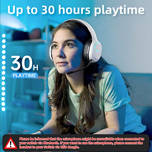 Wireless Gaming Headset, White, 2.4GHz/Bluetooth, Detachable Mic U218