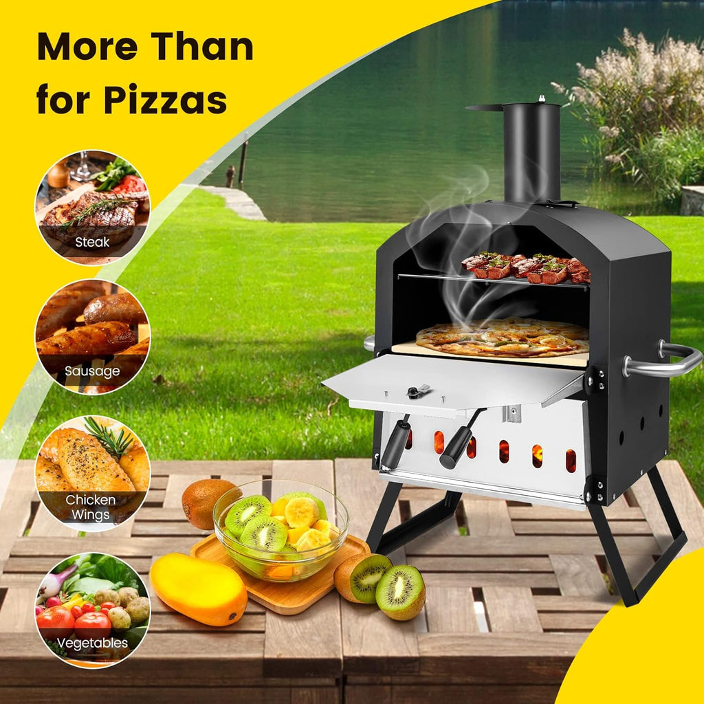 Outdoor Pizza Oven with Pizza Stone, Pizza Peel, Removable Cooking Rack, Waterproof Cover, Folding Legs (28 Inch) Q82589