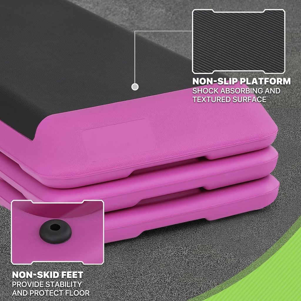 43-Inch Exercise Stepper Platform with Risers, Adjust Height 4 inch - 6 inch - 8 inch, Pink D146636