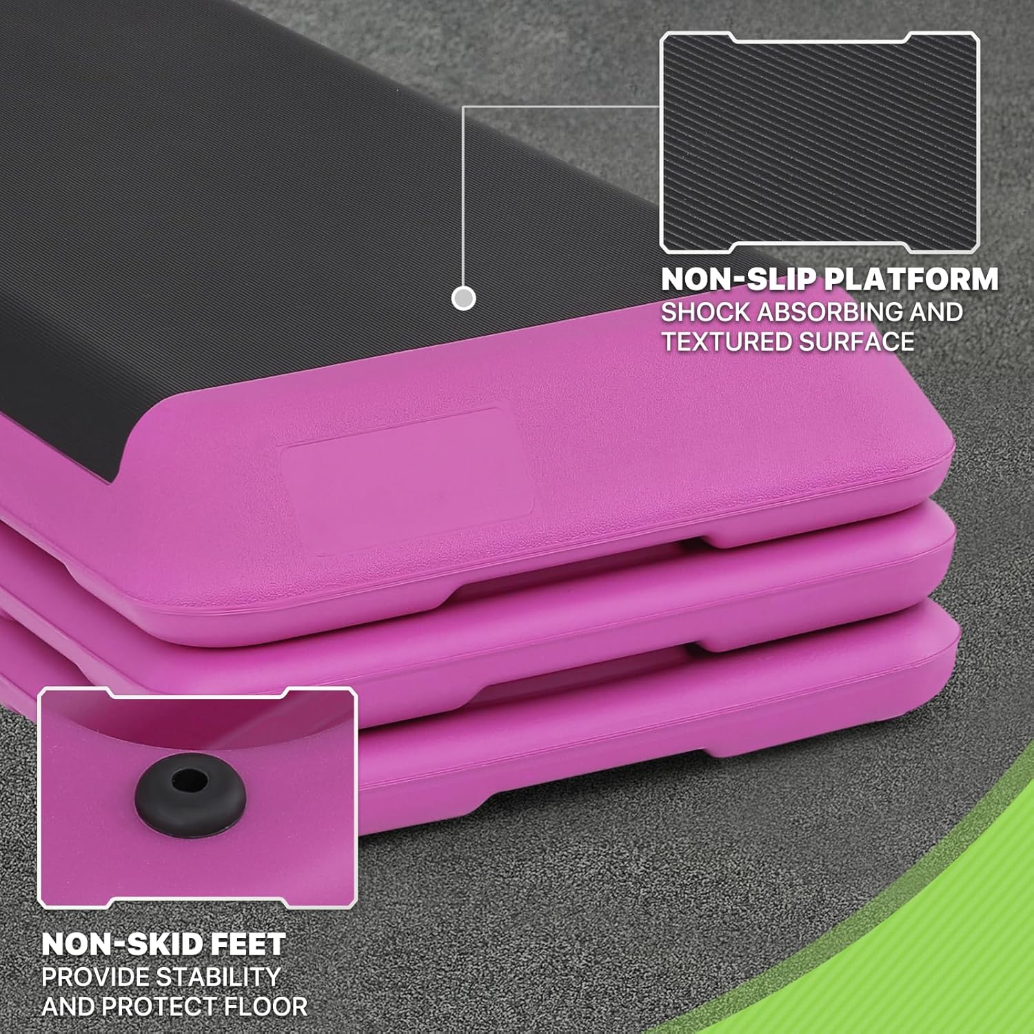 43-Inch Exercise Stepper Platform with Risers, Adjust Height 4 inch - 6 inch - 8 inch, Pink D146636