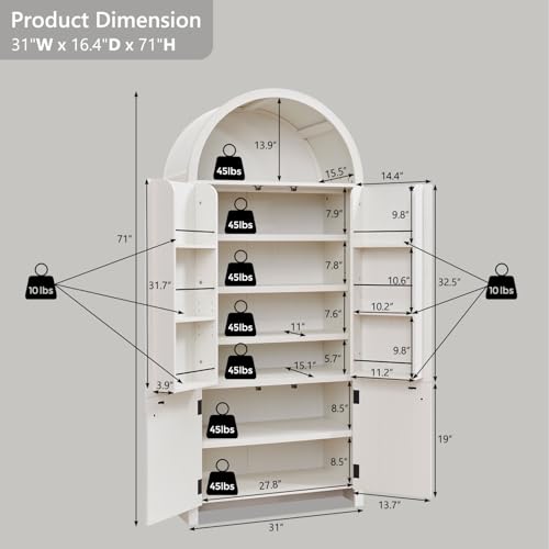 Natural Fluted Wood Storage Cabinet with Doors, 3 Adjustable Shelves, 6 Door Shelves O8039