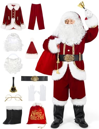 11PCS Deluxe Adult Red Santa Suit S286