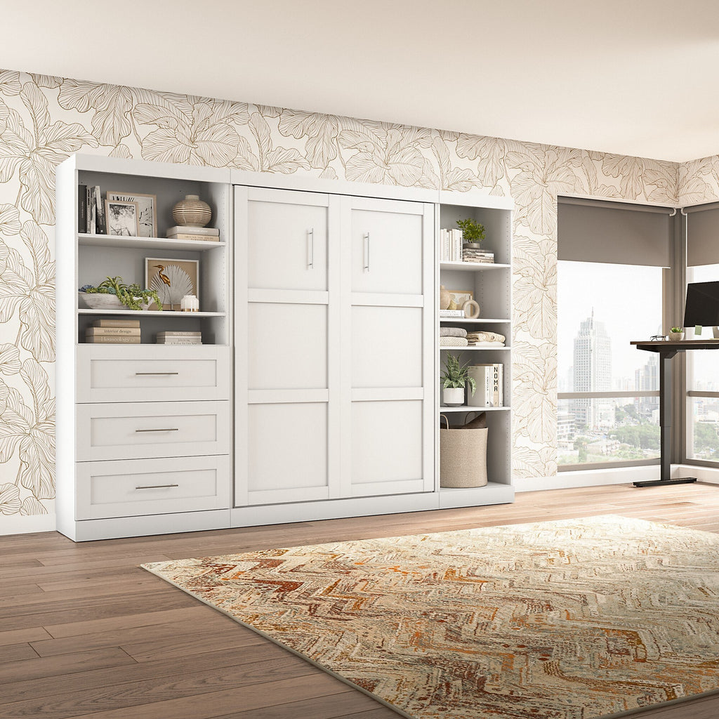 Rustic Brown Full Murphy Bed with Shelving and Drawers M2149