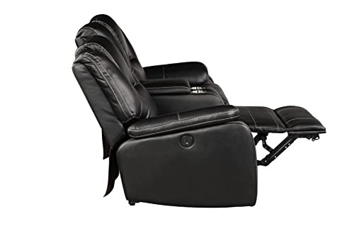 3 Piece Black Faux Leather Power Reclining Sofa Set K4802