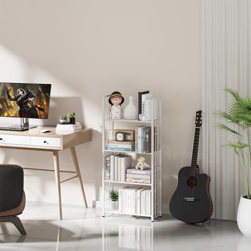 White 5 Tiers Tall Bookshelf V11895