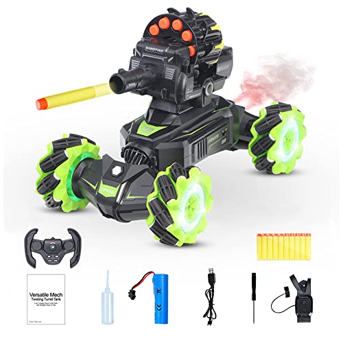 RC Car Remote Control Stunt Truck with Soft Bullets Water Bomb Spray Music LED (Green) U69326
