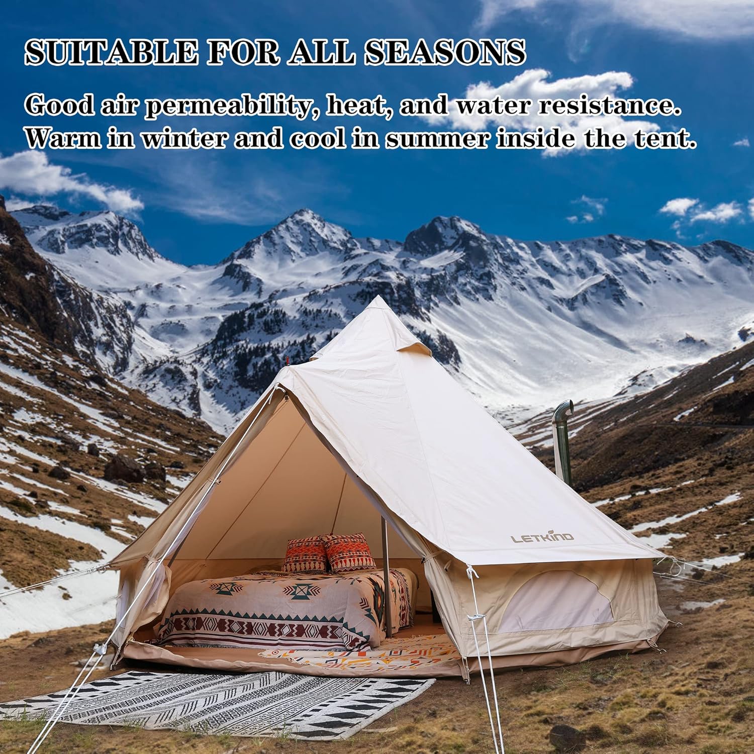 Canvas Tent with Stove Jack, 4 Season Waterproof Cotton Bell Tent B109749