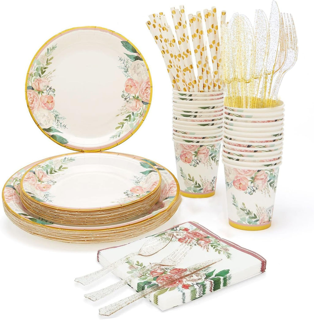 200PCS Floral Paper Plates and Napkins Sets Y593752