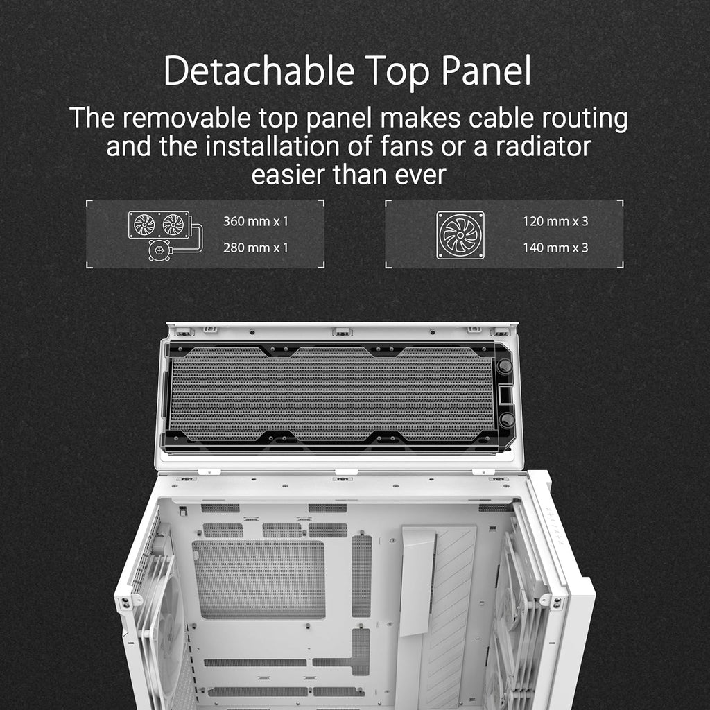 Black ATX Mid-Tower PC Case with Four 140 x 28 mm ARGB Fans and Interchangeable Tempered Glass or Mesh Side Panels K961296