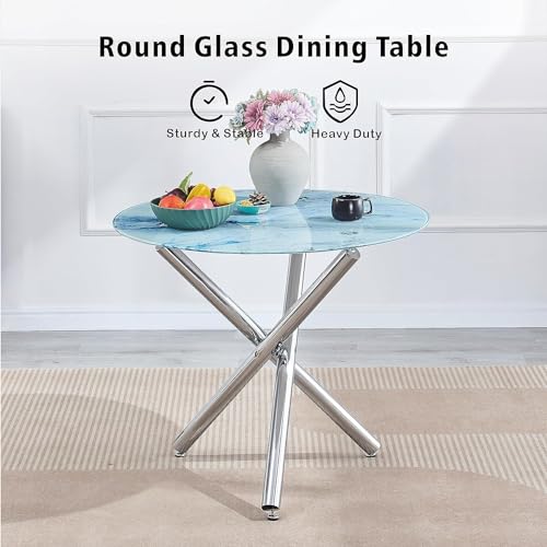 5 Pieces Round Glass Dining Table Set with 4 PU Chairs H47136