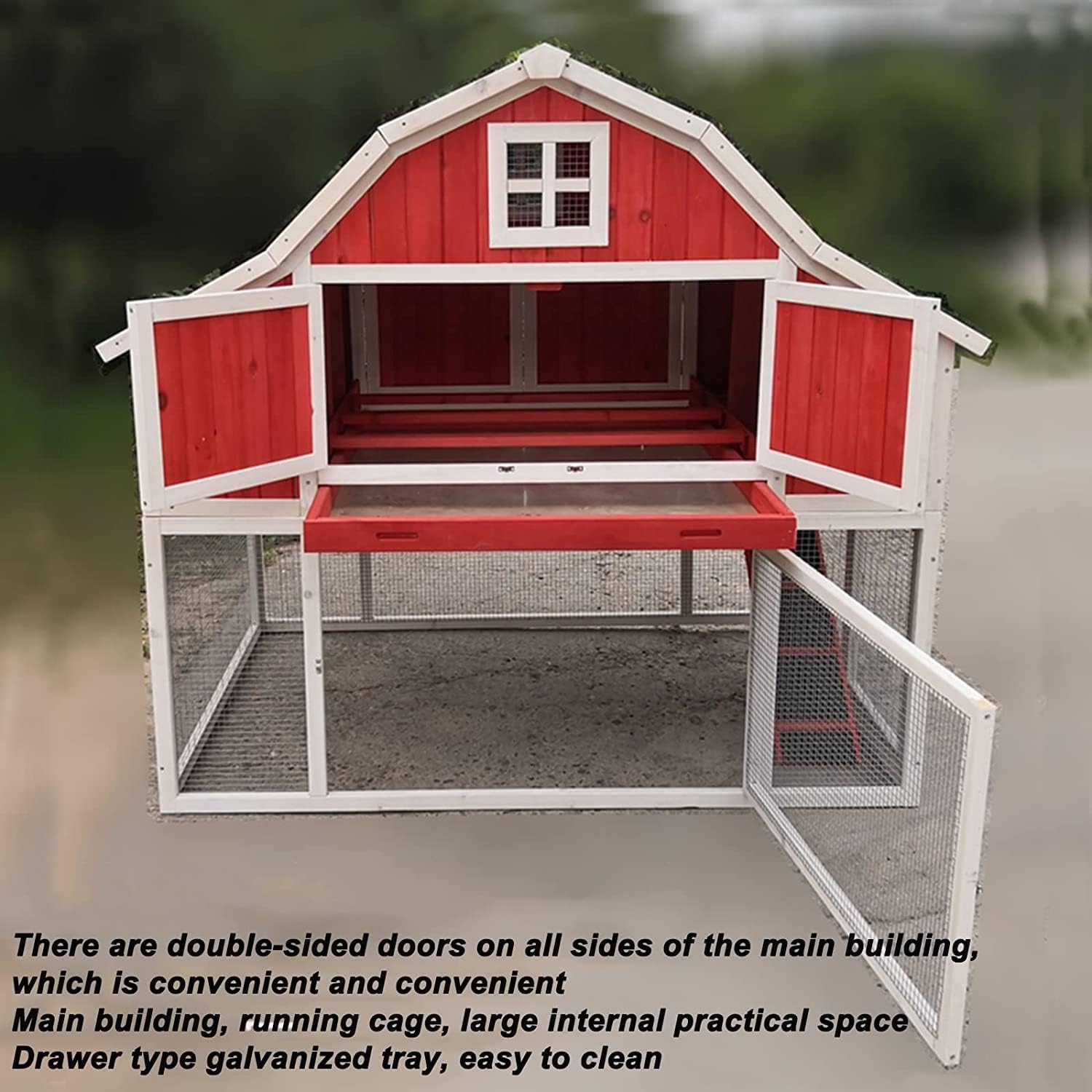 Large Wooden 65 inch Rabbit Hutch with Door and Removable Bottom Wire Mesh I885059