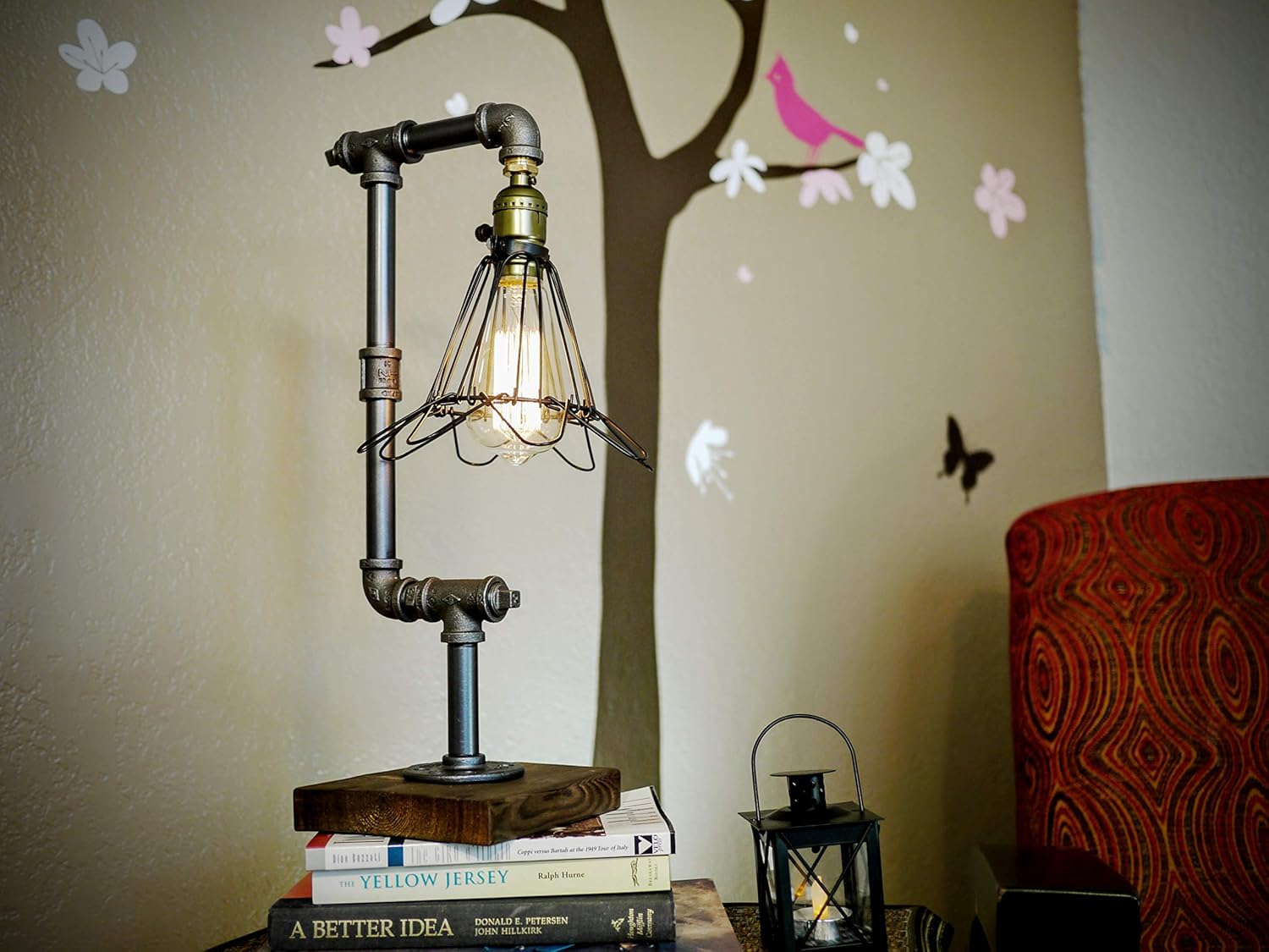 Steampunk Water Piping Desk Top Table Lamp Real Wood Base Edison Iron Retro Lamp E89466