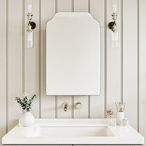 Black Wood Wall Cabinet with Curved Mirror L38537