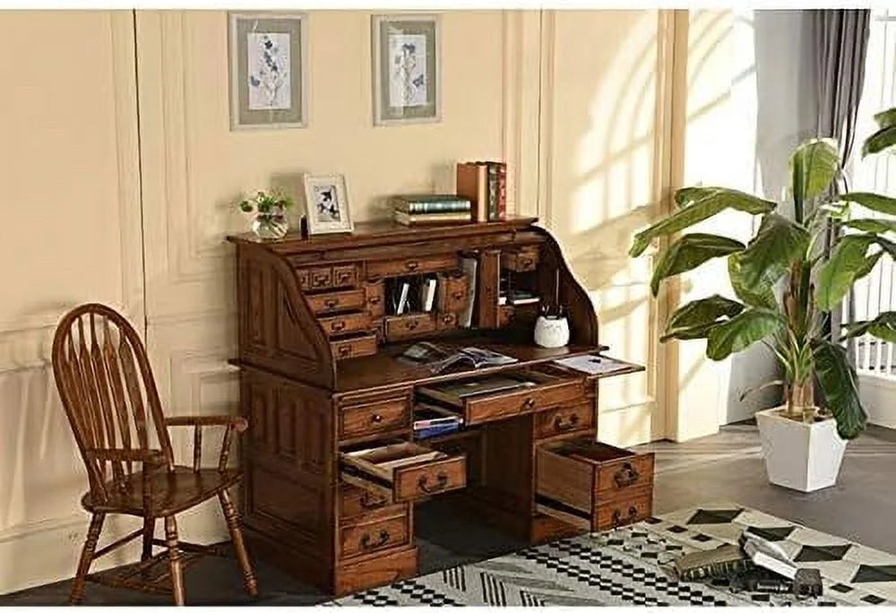 54 Inch Solid Oak Wood Rolltop Desk G703573