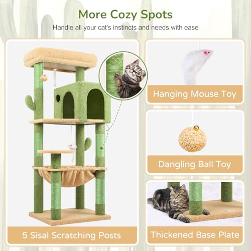 Beige 53inch Plush Cat Tree Tower with Scratching Post Q831