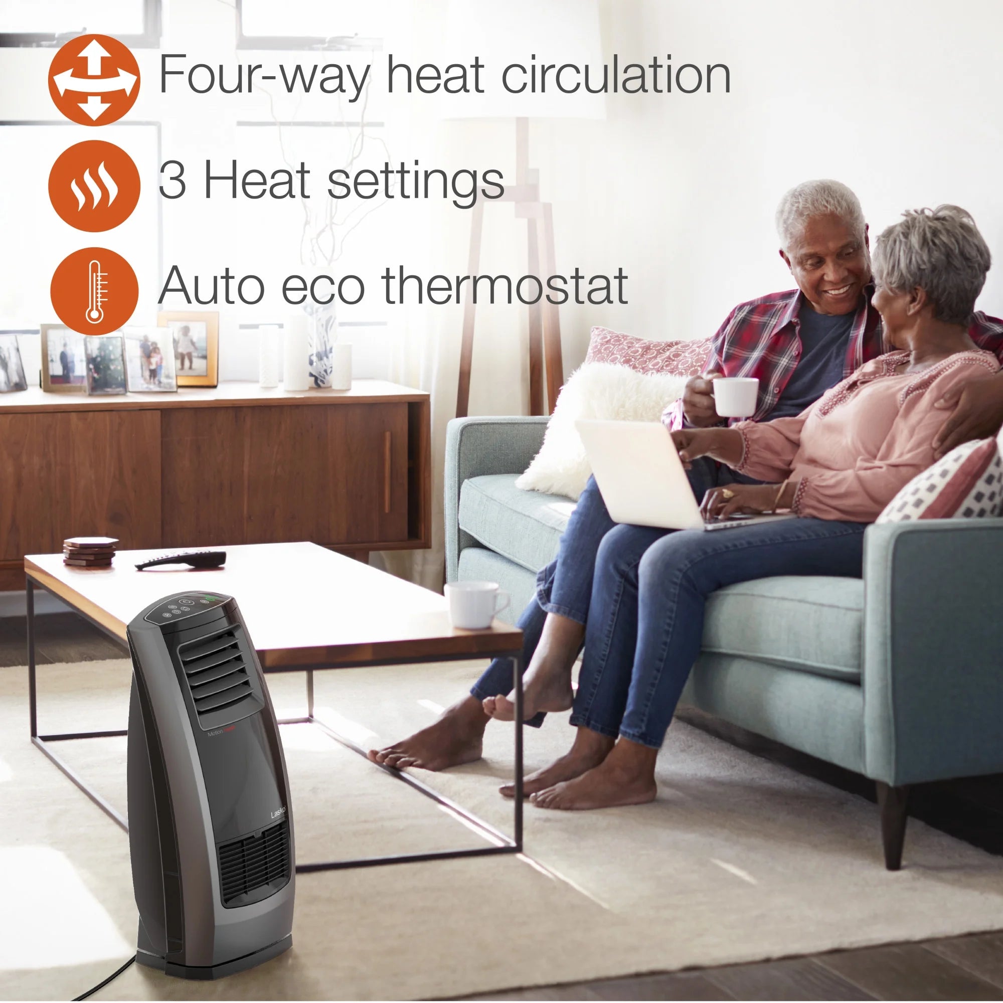 22.5" 1500W Ceramic Room Heater with Remote, Black/Silver I5472