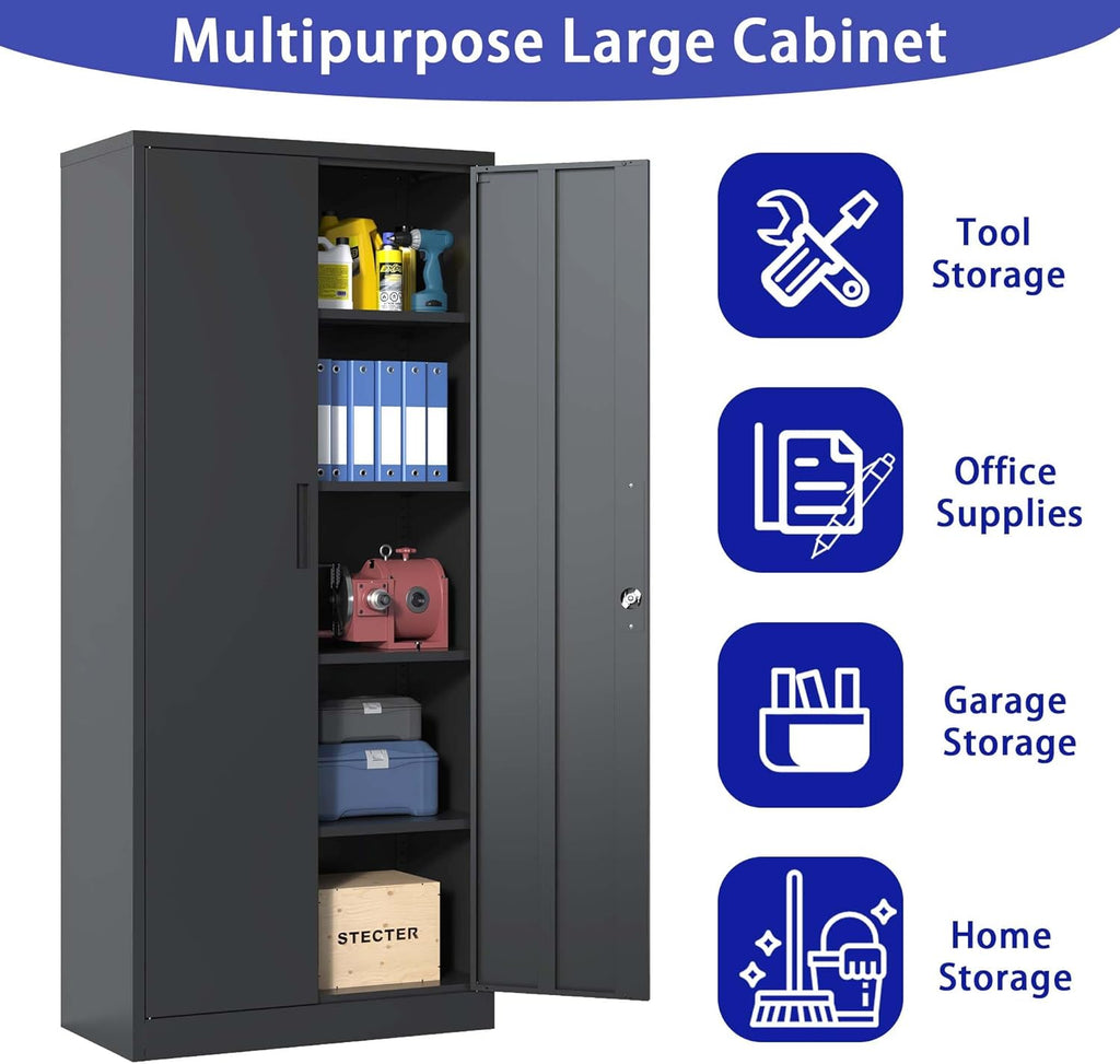 71" H Metal Garage Storage Cabinet with Doors and 4 Shelves L390