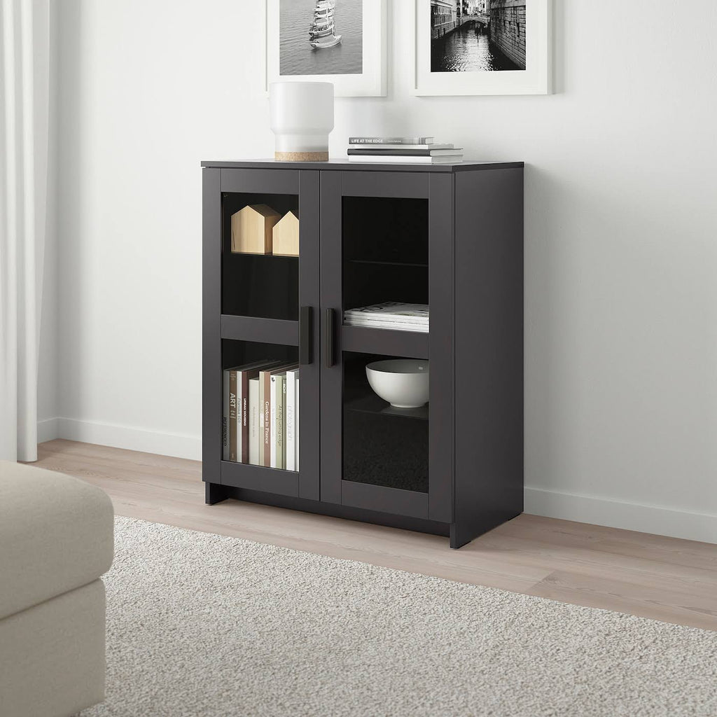 Black Glass Cabinet with Doors Z4430
