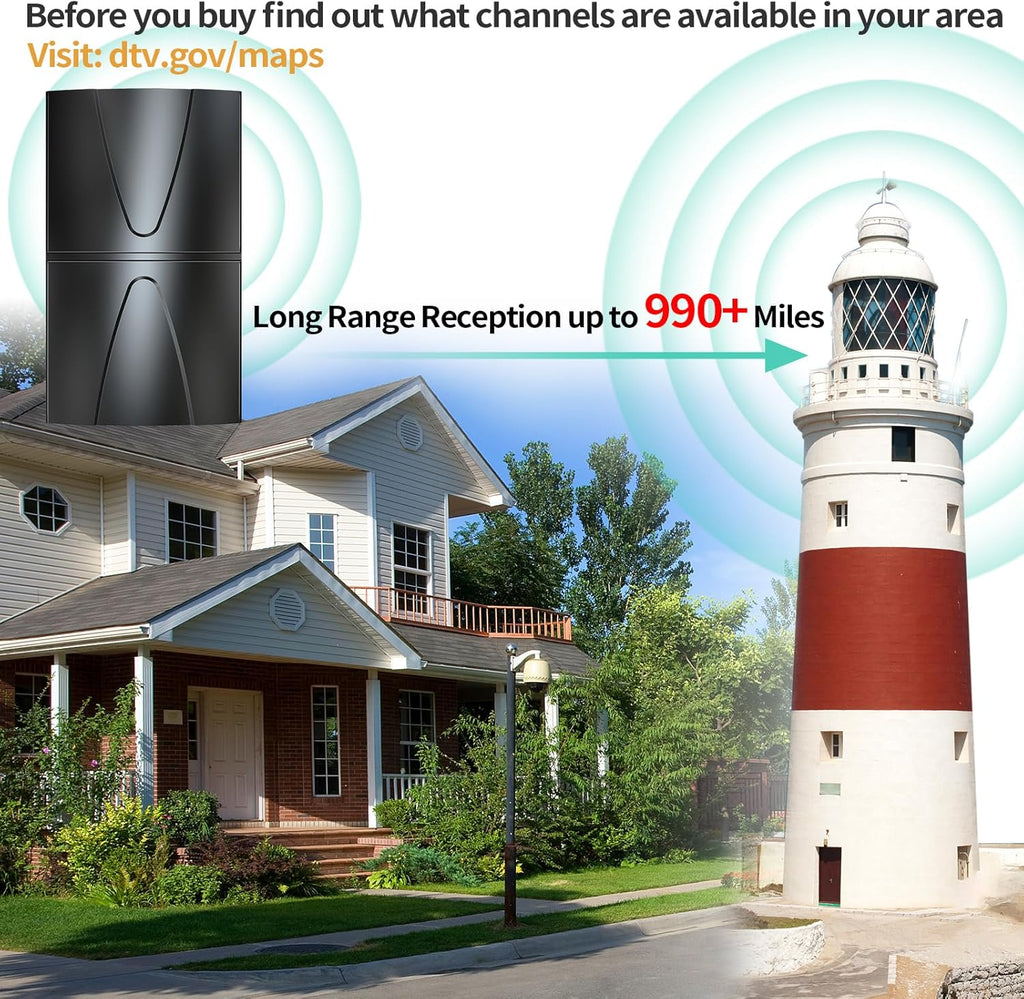 Amplified TV Antenna with Coaxial Cable and Amplifier Signal Booster, Black O9206