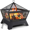 Fire Pit Outdoor Wood Burning 24in with Spark Screen Mesh Lid Bronze C1471