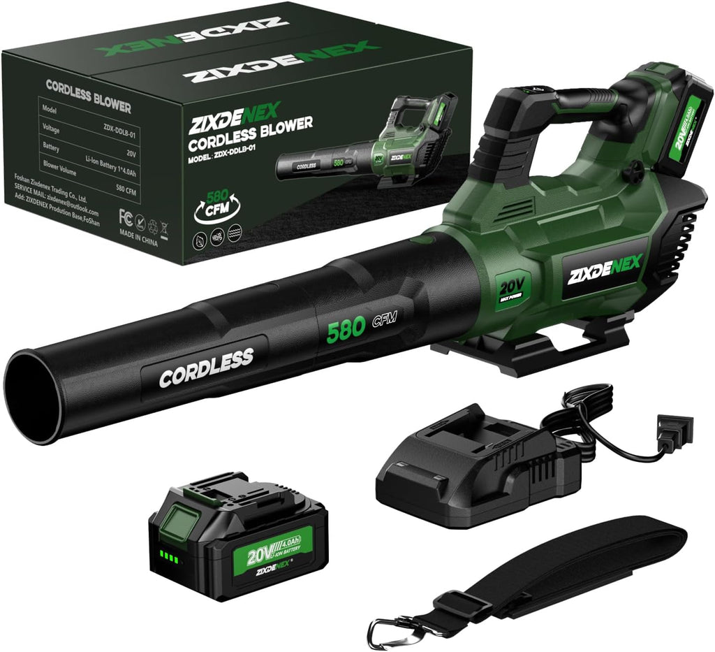 20V Cordless Leaf Blower, 580CFM, 4.0Ah Battery, 2A Fast Charger, 3 Levels Adjustable Speed Up to 160MPH M760