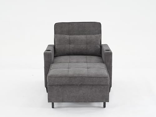 Blue Convertible Sofa Bed Chair with Cup Holder, USB Port, Adjustable Backrest O40050