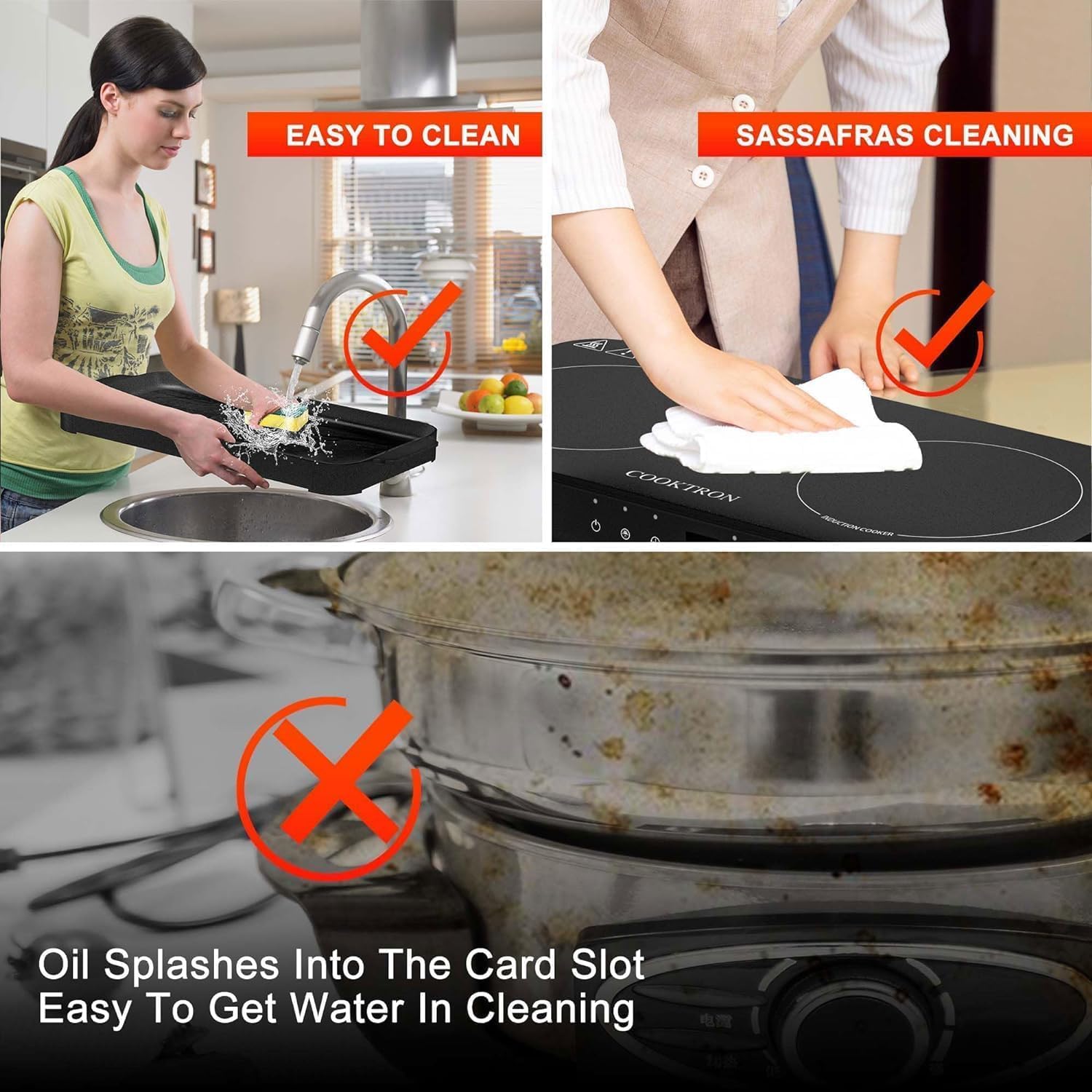Induction Cooktop 2 Burner with Removable Iron Cast Griddle Pan Non-stick P8548