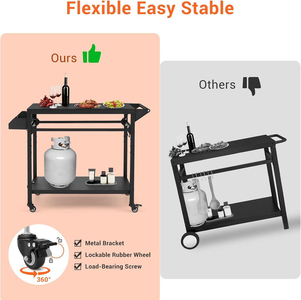 Black Outdoor Grill Cart with Lockable Wheels O553