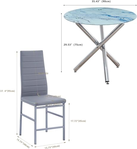 5 Pieces Round Glass Dining Table Set with 4 PU Chairs H47136