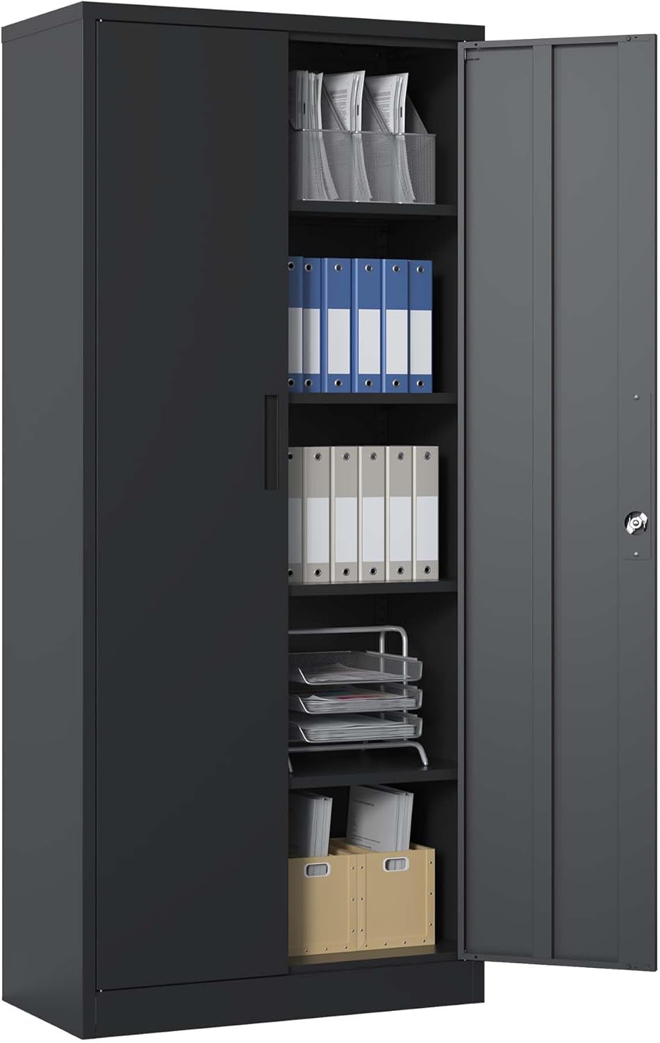 71" H Metal Garage Storage Cabinet with Doors and 4 Shelves L390