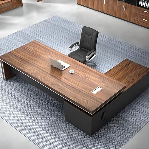 Brown L-Shape Executive Desk with Storage 79" L x 63" W x 29.5" H T830574