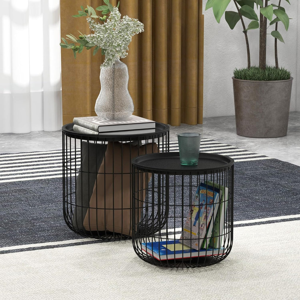 Black Round Nesting Coffee Tables Set of 2 F41832