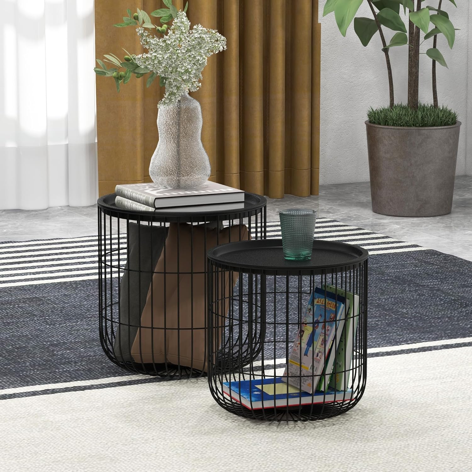 Black Round Nesting Coffee Tables Set of 2 F41832
