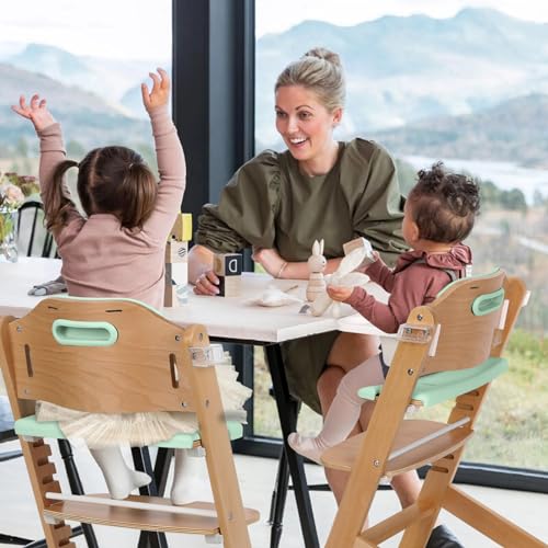 Natural Wooden High Chair with Cushions (Green) E791