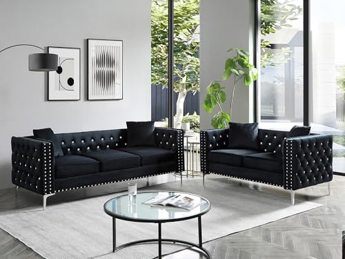Beige Velvet 2 Piece Sofa Set with Loveseat and 3 Seater L312797