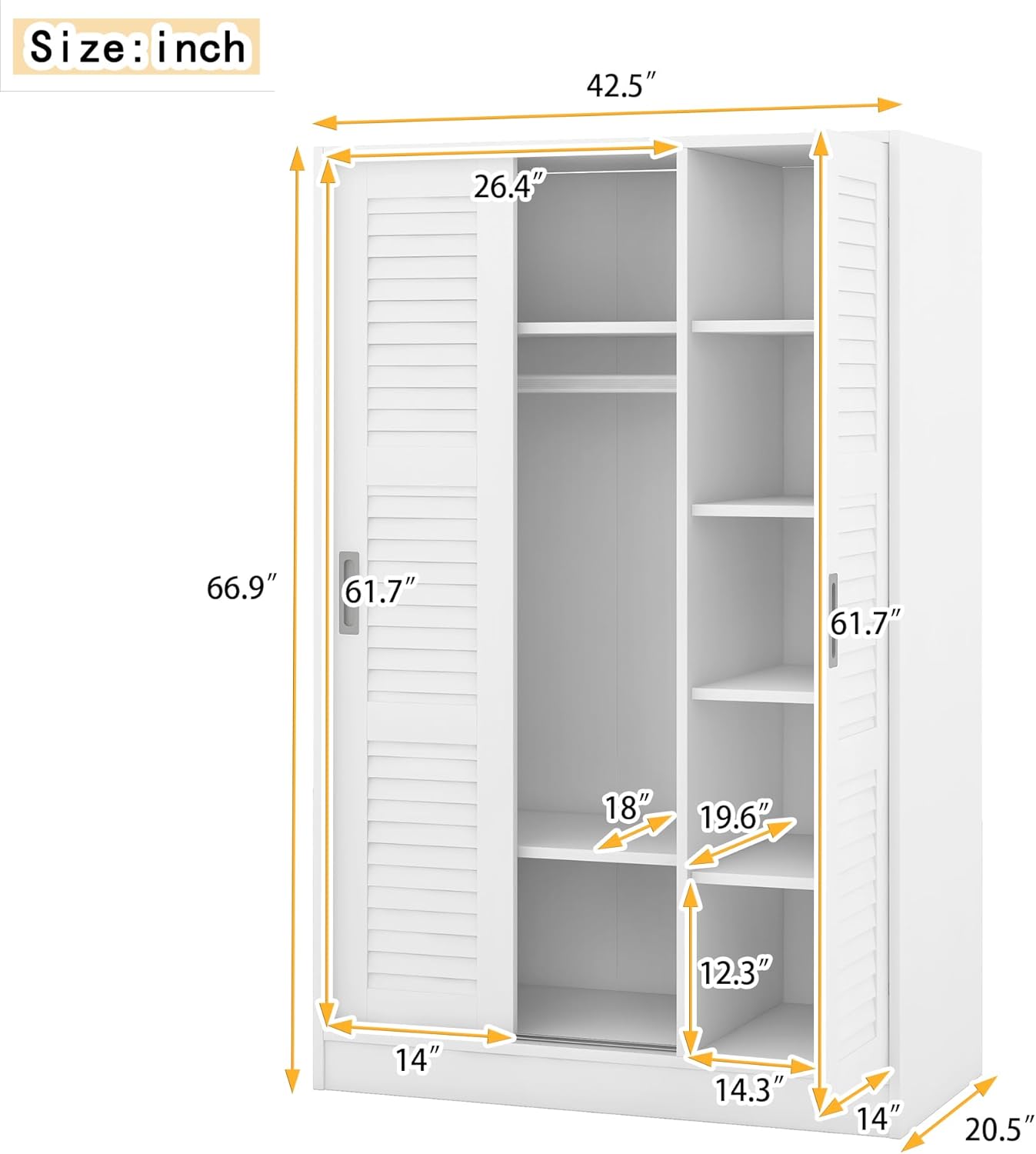White 3 Doors Wood Wardrobe with Storage Shelves and Hanging Rail Z60478