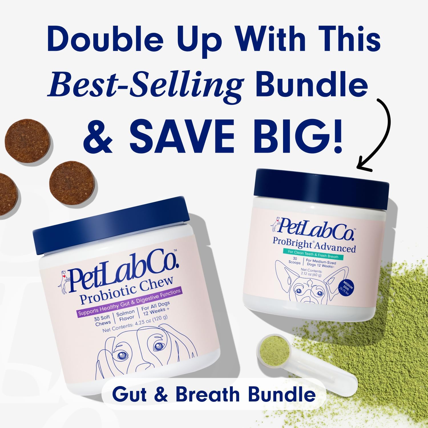 Gut & Breath Bundle: Dental Powder for Fresh Breath, Salmon Dog Probiotics F7126