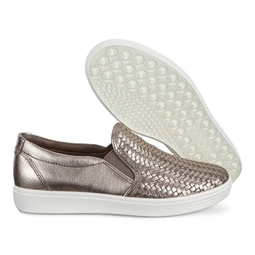 Women's Stone Metallic Leather Soft 7 Woven Slip-On Sneakers I644627