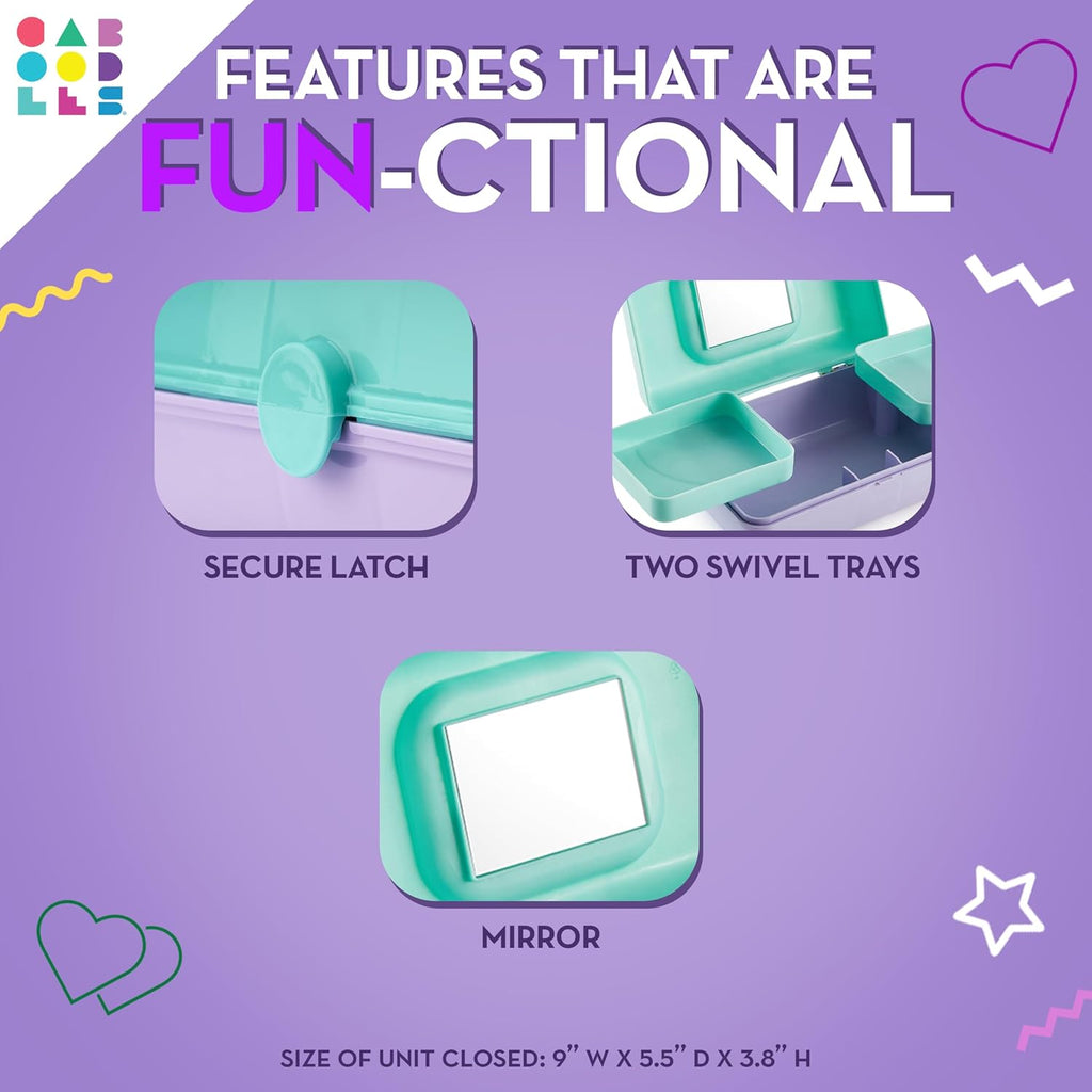 Two-Tone Lavender on Violet Hard Plastic Makeup Box with 2 Swivel Trays and Mirror L98444