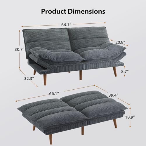 Grey Corduroy Convertible Futon Sofa Bed Z16755